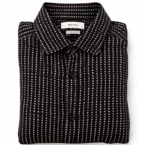Reiss Black and White dot Striped Button-Down Shirt Slim fit size medium